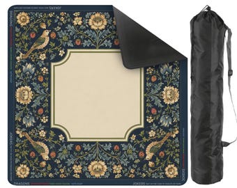 Tapete de Mahjong inspirado en William Morris, decoración Strawberry Thief Blue, estilo Arts and Crafts Thrush, regalo de Mahjong botánico victoriano, almohadilla antideslizante para mesa