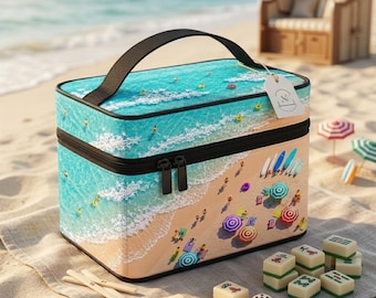 Ocean View Mahjong Bag - Beach Club Mahjong Accessories, Summer Vibe Mah jongg Design, Gift for Mahjong Lovers