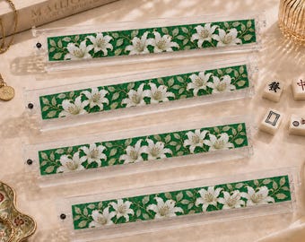 Juego de 4 soportes para mahjong White Lily – Soporte de acrílico transparente de primera calidad para mahjong americano, empujadores personalizados y juego de soportes para fichas.