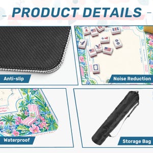 Palm Beach Neoprene Mahjong Mat, Tropical Chinoiserie Resort American Mahjong, Non-Slip Table Cover, SHIPS ROLLED image 6