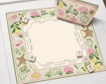 Tapete de mahjong de neopreno para verano italiano con instrucciones (reglas), mahjong americano Lemon Pasta, mantel antideslizante, se envía enrollado.