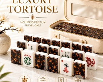 Fichas de Mahjong de Lujo con Diseño de Tortuga / Fichas acrílicas americanas de Mahjong de 3.5 cm x 2.5 cm x 1.5 cm / Regalo de Mahjong de Lujo / 166 piezas