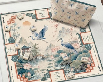 Tapete de Mahjong con diseño de grulla estilo chinoiserie, accesorios para Mahjong estilo jardín chino, funda protectora para mesa con reducción de ruido, se envía enrollado.