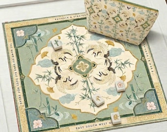 Symmetrical Chinoiserie Crane Mahjong Mat, Zen Decor, Healing Energy, Non-Slip Table Protection, East Meets West, Washable Table Game Mat