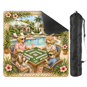 Sommarhund som spelar mahjong, Palm Beach Mahjong Club, konst vid kusten vid poolen, väggdekor med preppy resort-livsstil bild 5
