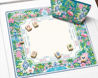 Tapete de mahjong de neopreno Palm Beach, estilo resort chinoiserie tropical, mahjong americano, protector de mesa antideslizante, se envía enrollado.