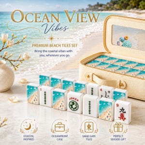 Ocean View Mahjong Tiles, 1,4 "x 1,0 "x 0,6" Luxus American Mahjong Mahjong Geschenk, Luxe Mahjong Geschenk Bild 1