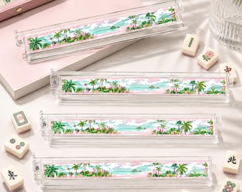 Soporte para Mahjong Coastal Palm – Soporte de acrílico transparente de primera calidad para Mahjong americano, incluye empujadores personalizados y juego de soportes para fichas.