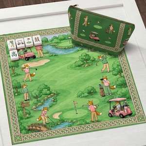 Tappetino da Mahjong personalizzato Fox Golf: design fantasioso a tema campo da golf, idea regalo per Mahjong che riduce il rumore, protezione antiscivolo per il tavolo, spedito arrotolato.