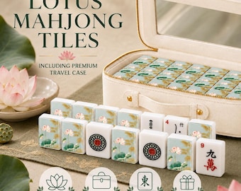 White Lotus Mahjong Tiles, 1.4"x1.0"x0.6" Luxury American Mahjong Tiles, Asian Heritage Mahjong Gift, Aesthetic Mahjong Tiles