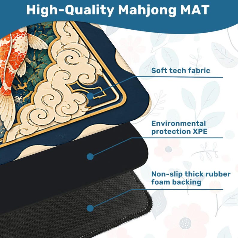 Elegant Koi-fiskdamm Mahjongmatta | Chinoiserie Amerikansk Mahjong Spelyta | Lotusblomma & Japansk Koi Design | Lyxig Mahjong-present bild 5
