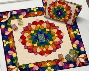 Tapete de Mahjong Dopamine Decor, decoración inspirada en mosaicos, accesorios de Mahjong con mandalas coloridos, funda protectora antideslizante para mesa, se envía enrollado.
