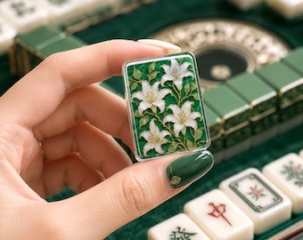 Fichas de Mahjong Lirio Blanco / Fichas acrílicas americanas de Mahjong de 3.5 cm x 2.5 cm x 1.5 cm / Regalo de lujo para aficionados al Mahjong / 166 piezas