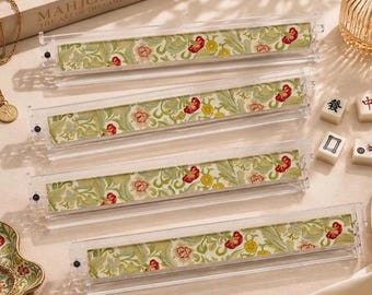 Juego de 4 soportes para mahjong inspirados en William Morris: soporte de acrílico transparente de primera calidad para mahjong americano, empujadores personalizados y juego de soportes para fichas.