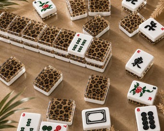 Leopard Mahjong Tiles |1.4"x1.0"x0.6" American Mahjong Acrylic Tiles with Leopard Print Backs | Preppy Luxe Mahjong Gift |166 Piece