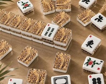 Safari Chic Mahjong Tiles |1.4"x1.0"x0.6" American Mahjong Acrylic Tiles with Leopard & Zebra Animal Print | Luxe Mahjong Gift |166 Piece