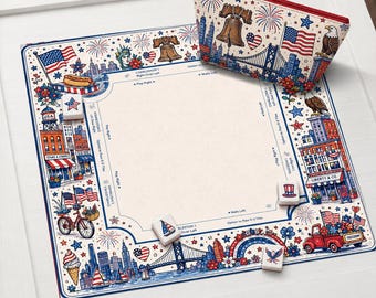 Patriotic Americana Neoprene Mahjong Mat, 4th of July American American Mahjong Table Mat, Noise Reduction Table Cover, SHIPS ROLLED