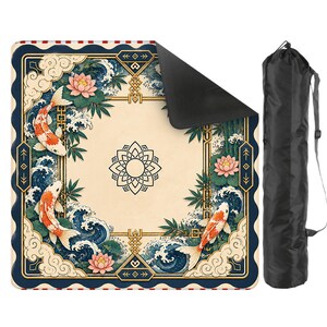 Elegant Koi-fiskdamm Mahjongmatta | Chinoiserie Amerikansk Mahjong Spelyta | Lotusblomma & Japansk Koi Design | Lyxig Mahjong-present bild 6