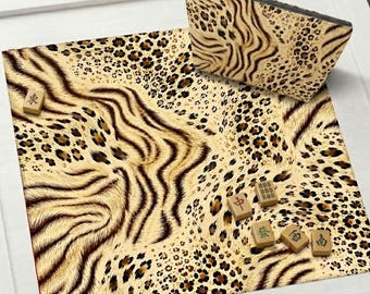 Leopard Zebra Tiger Mixed Pattern Mahjong Mat| Animal Print Decor Game Mat | Modern Safari Chic | Non-Slip Table Protection Cover