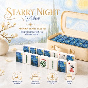 Starry Night Mahjong Tiles, 1.4"x1.0"x0.6" Luxury American Mahjong Mahjong Gift, Aesthetic Van Gogh Design Mahjong Tiles image 1