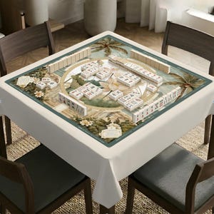 Chinoiserie White Lotus Mahjong Mat, Zen Decor Mahjong Accessories, Healing Energy, Non-Slip Table Protection, SHIPS ROLLED image 2
