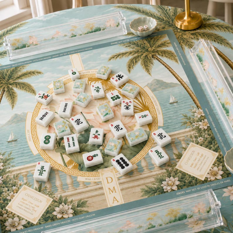 Set 4 White Lotus Mahjong-ställ – Premium Chinoiserie-hållare i klar akryl för amerikansk Mahjong, personliga pushers och kakelhållare bild 2