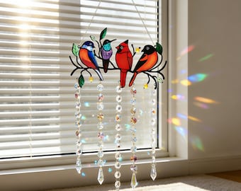 モダンクリスタルサンキャッチャーモビール｜吊り下げクリスタルサンキャッチャー｜お悔やみギフト｜レインボーメーカー｜ドーパミンデコレーション｜ハチドリクリスタルウィンドウデコレーション