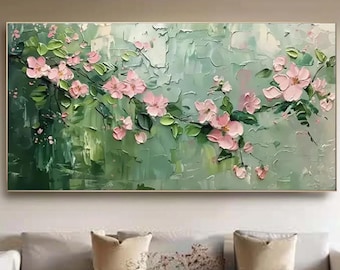 Cuadro texturizado de hortensias rosas de primavera, decoración de pared para sala de estar.