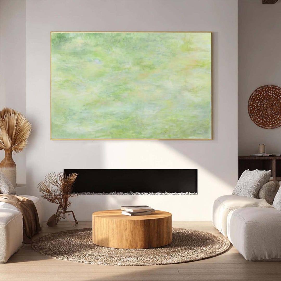 Sage Green Abstract Painting Soft Pastel Canvas Neutral Minimalist Wall ...