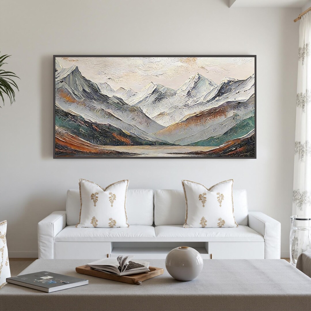 Textured Mountain Lake Oil Painting, Abstract Landscape Wall Art - Etsy