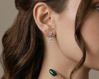 Braut Moissanite Kristall Tropfen Ohrringe Marquise Cut Silber baumeln Hochzeit Schmuck handgemachte Hoop Ohrringe Bolzen natürliche Edelstein Geschenk für sie