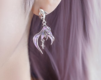 Sterling Silber Mermaid Tail Stern baumeln Ohrringe | Irisierender lila himmlischer Schmuck