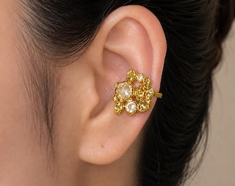 Geschmolzene Textur Kristall Ohr Manschette Gold Silber Floral nicht durchbohrt Ohr wickeln klobige Blase Edelstein Ohr Bergsteiger Vintage Statement Schmuck Geschenk für sie