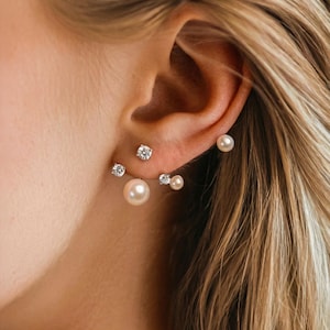 Pear Stud Earring Set Multiple Piercing Stackable Earrings Dainty Pearl Drop Earrings Handmade Jewelry Hoop Earrings Wedding Gift for Her