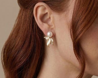 Emaille Blume Perle Hoop Tropfen Ohrstecker Gold Tone Zierliche Blumen Minimalist Elegante Handgemachte Schmuck Hochzeit Geschenk für Sie