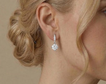 Zierliche Silberne Tropfen Moissanite Ohrringe, Hochzeit Ohrstecker, Leichte Kristallohrringe, Minimalist Schmuck, Geschenk für Sie