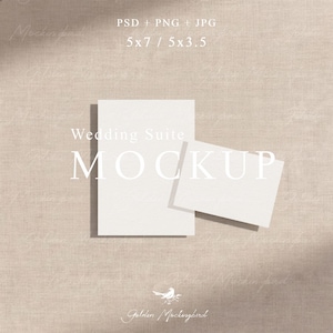 Event Invitation Mockup | Minimal Beige Scene | 5x7 Invitation, 5x3.5 RSVP Card Mockup | PSD Drag & Drop Smart Object - GM04