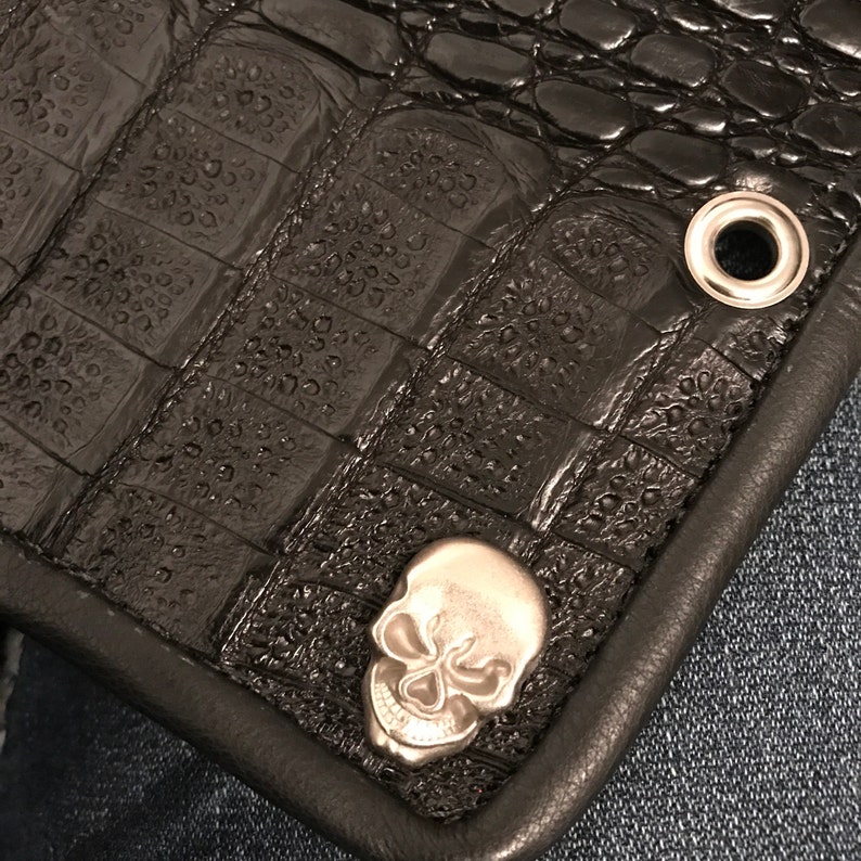 Black Biker Skull Snap Genuine Leather Snap WALLET Cowhide Etsy