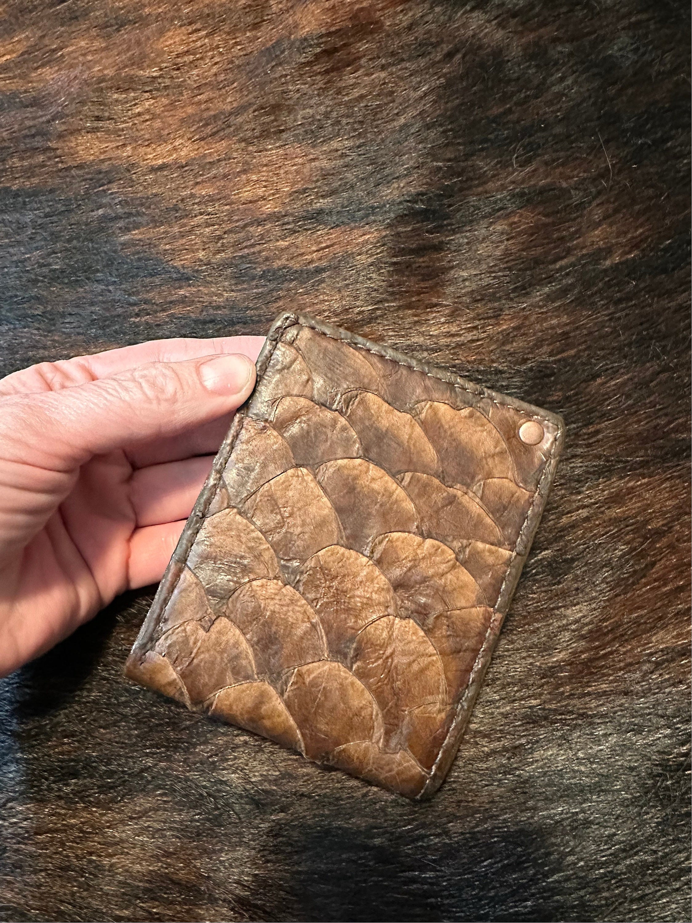 Real Fish Wallet PIRARUCU Fish Wallet Full Grain Genuine Leather WALLET Custom Made ...