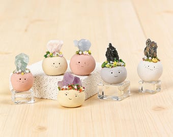 Handmade Crystal Buddy Figurine, Natural Raw Crystal Desk Decor, Kawaii Boho Accessory