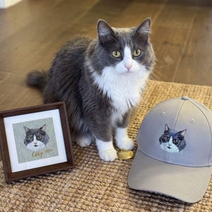 Cappellino da baseball personalizzato con ritratto realistico di animale domestico ricamato, cappellino personalizzato con foto di cane e gatto e nome, cuciture di alta qualità e dettagliati, regalo personalizzato per animali domestici