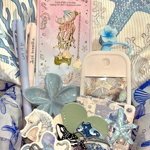 Ocean Babe Mystery Beach Box, Coastal Themed Items, Bracelets, Stickers, Pins