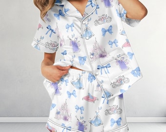 Disney Satin Pyjamas, Disneyland Satin Nachtwäsche, Prinzessin Nachtwäsche für Frauen, Märchen Pjs Shorts, Disney Mädchen Geschenk