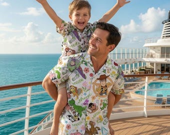 Toy Story Hawaii-Hemd, Disney passendes Shirt, Woody Buzz Lightjahre Knopf-Shirt, Disney-Kreuzfahrturlaub, Familien-Strandoutfit