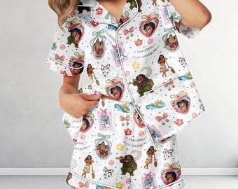 Disney Moana Satin Pyjama Set, Disney Prinzessin Pyjamas, Moana Film Damen Nachtwäsche, Disney Reise Pyjama Geschenk, Geschenk für sie, Disney Geschenk