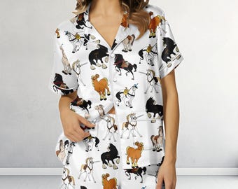 Disney Prinzessinnen Pferde Satin Kurzer Pyjama, Disney Pferd Nachtwäsche, Animal Kingdom Pyjama, Süßer Pferde Pyjama Set, Disneyland Reise Geschenk