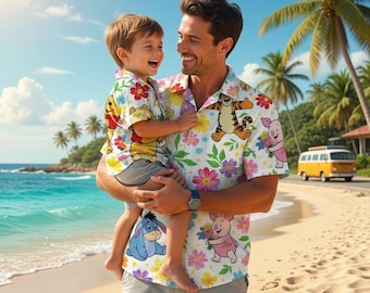 Winnie The Pooh Hawaiihemd, passende Familienhemd, Disneyland Urlaub, Blumenstrand Hemd