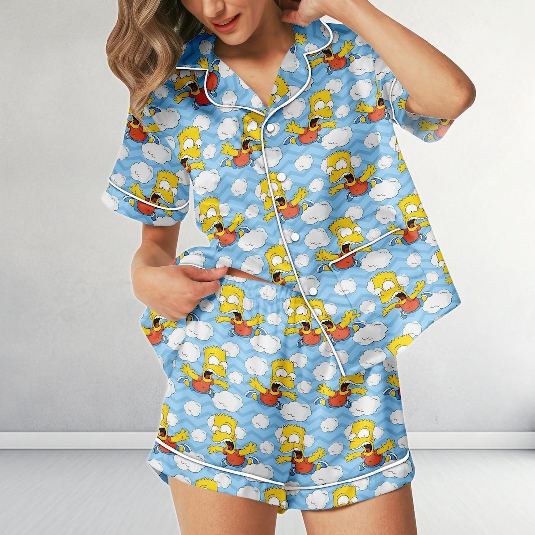 Red Simpsons Pyjamas The Simpson Pajamas Set, Funny Falling Bart Pjs, the Simpsons Short ...