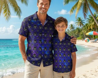 Vater Sohn passendes Star Wars Knopf-Shirt, Darth Vader Sommer-Matching-Shirt, Galaxy's Edge Jungen Herren Outfit, Star Wars Sommer-Shirt