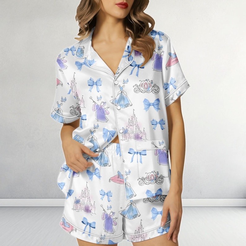 Disney Cinderella Satin Pajamas, Disneyland Satin Sleepwear, Princess Sleepwear For Women, Fairytale Pjs Shorts, Disney Girl Gift
